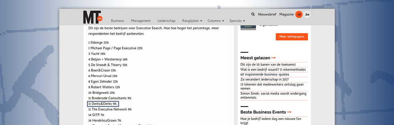 Derks & Derks met stip in MT100 ‘Executive Search’